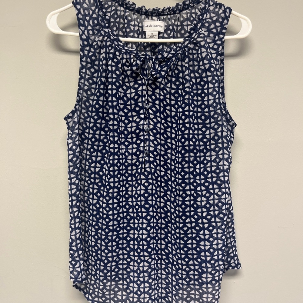 Liz Claiborne Navy and White Geometric Sleeveless Camisole